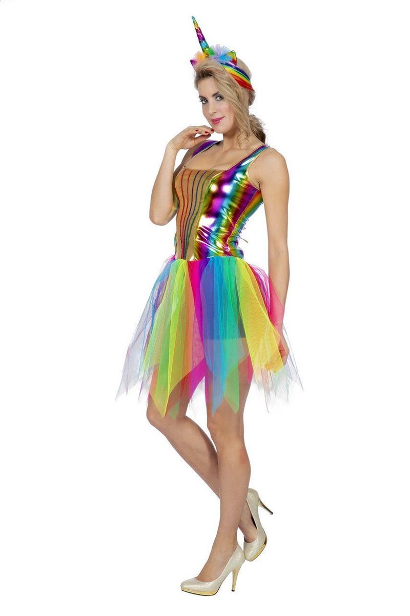 Eenhoorn Kostuum | Glinsterend Regenboog Festival | Vrouw | Maat 38 | Carnaval kostuum | Verkleedkleding